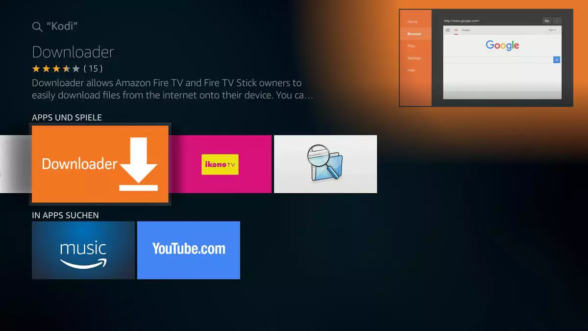 Ugoos AM6 setup — step 1: install the Downloader app from the Google Play Store