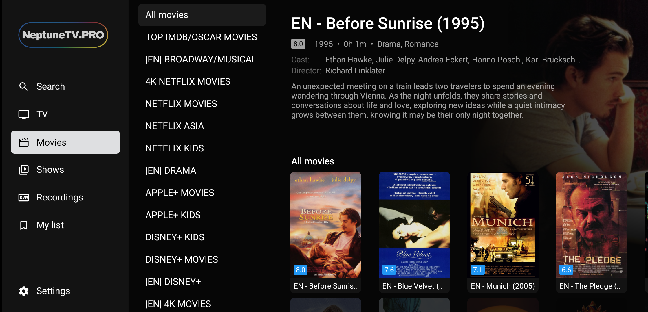 Movies UI - NeptuneTV.PRO #1 interface